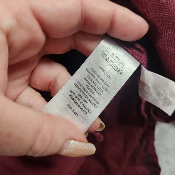 Nicole Miller New York Linen Button Up Shirt Top L Maroon Oversized Fit - Picture 6 of 6